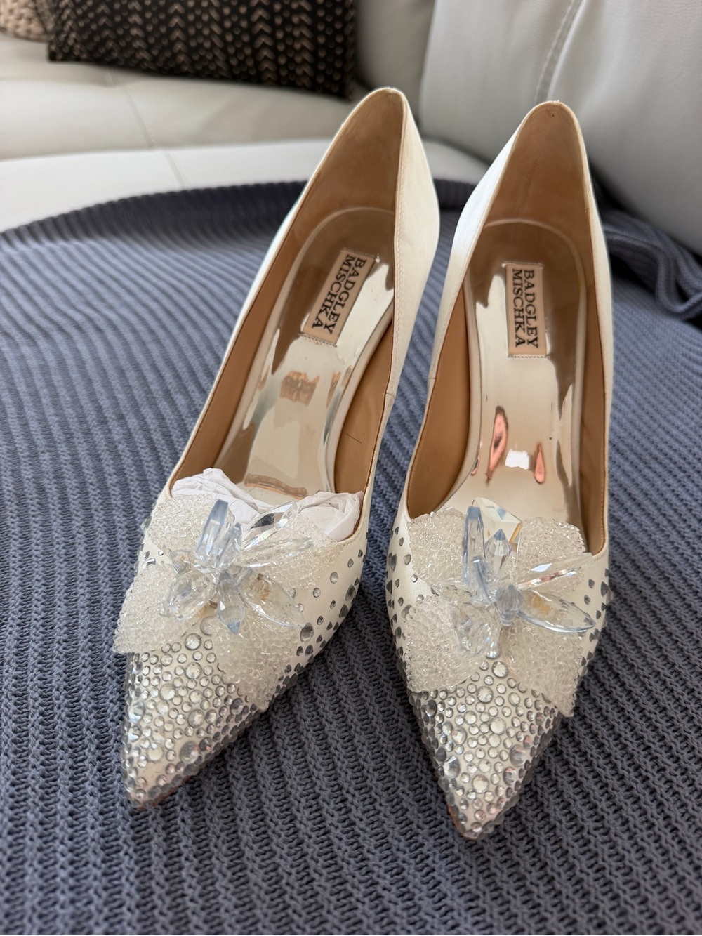 Badgley Mischka Ivory Crystal-Embellished Pointed Pumps